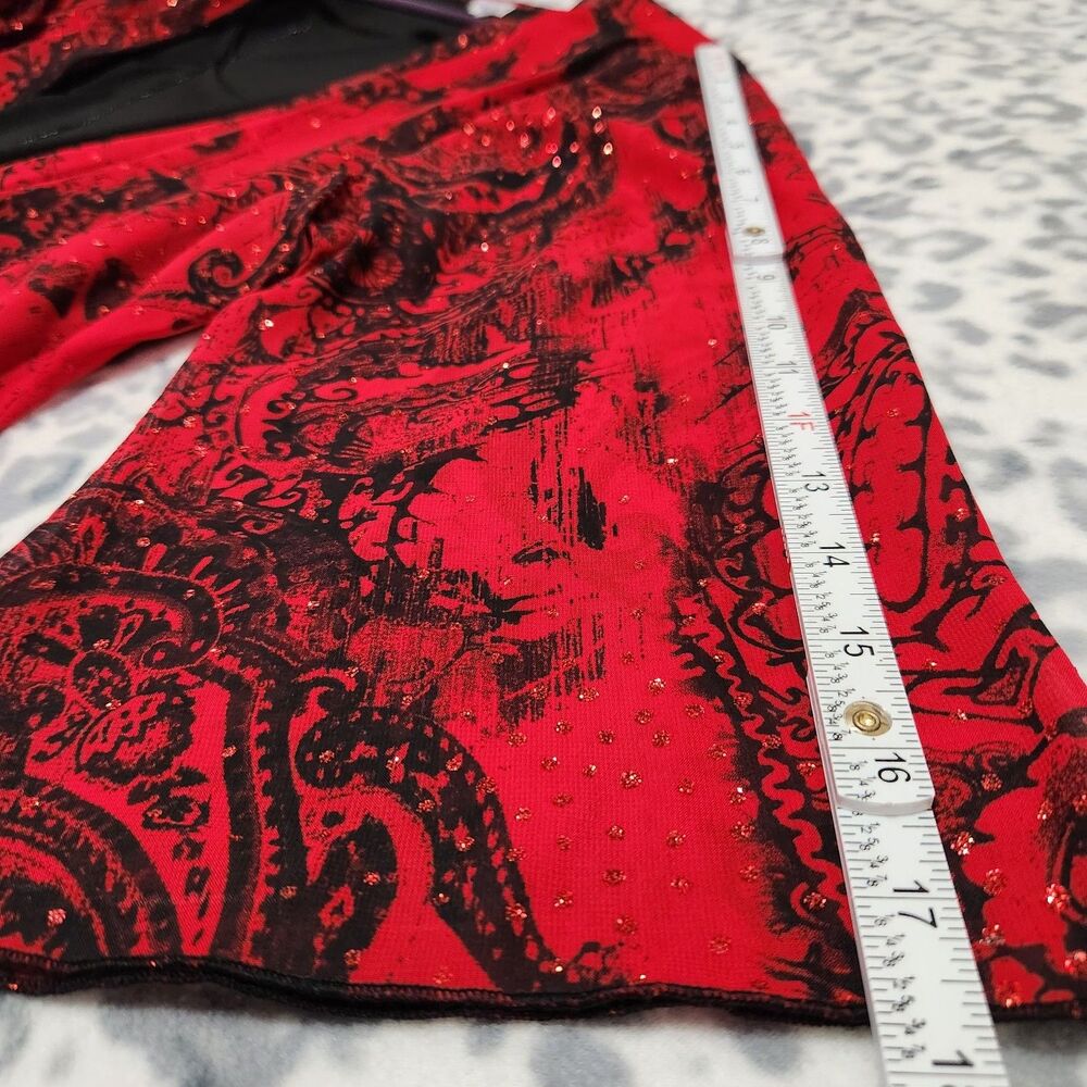 Rebecca Malone Blouse Size 1X Black Red Color Poncho Attached - Picture 5 of 16